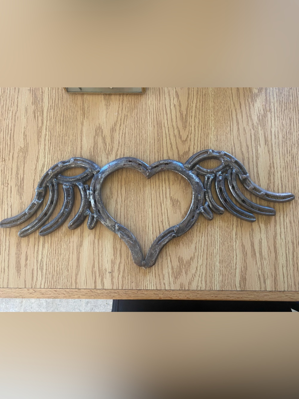 Rustic Silver Horse Shoe Heart with Wings Wall Decor